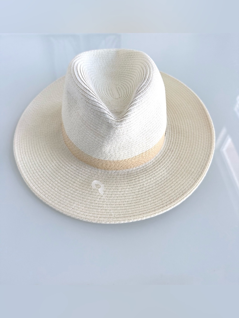 Rag & Bone City Straw Fedora Hat Cream Logo Band Size S New - Picture 8 of 9